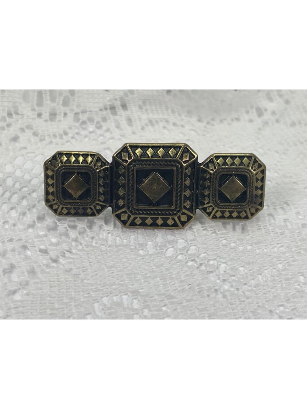 Vintage Gold-Tone Triple Panel Geometric Statement Ring Size 7.5''